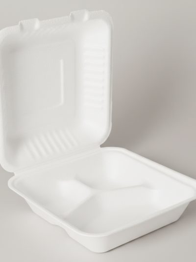 Bagasse-Imbissbox dreigeteilt