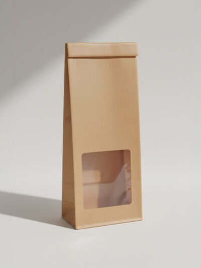 Blockboden Beutel L Braun mit Fenster