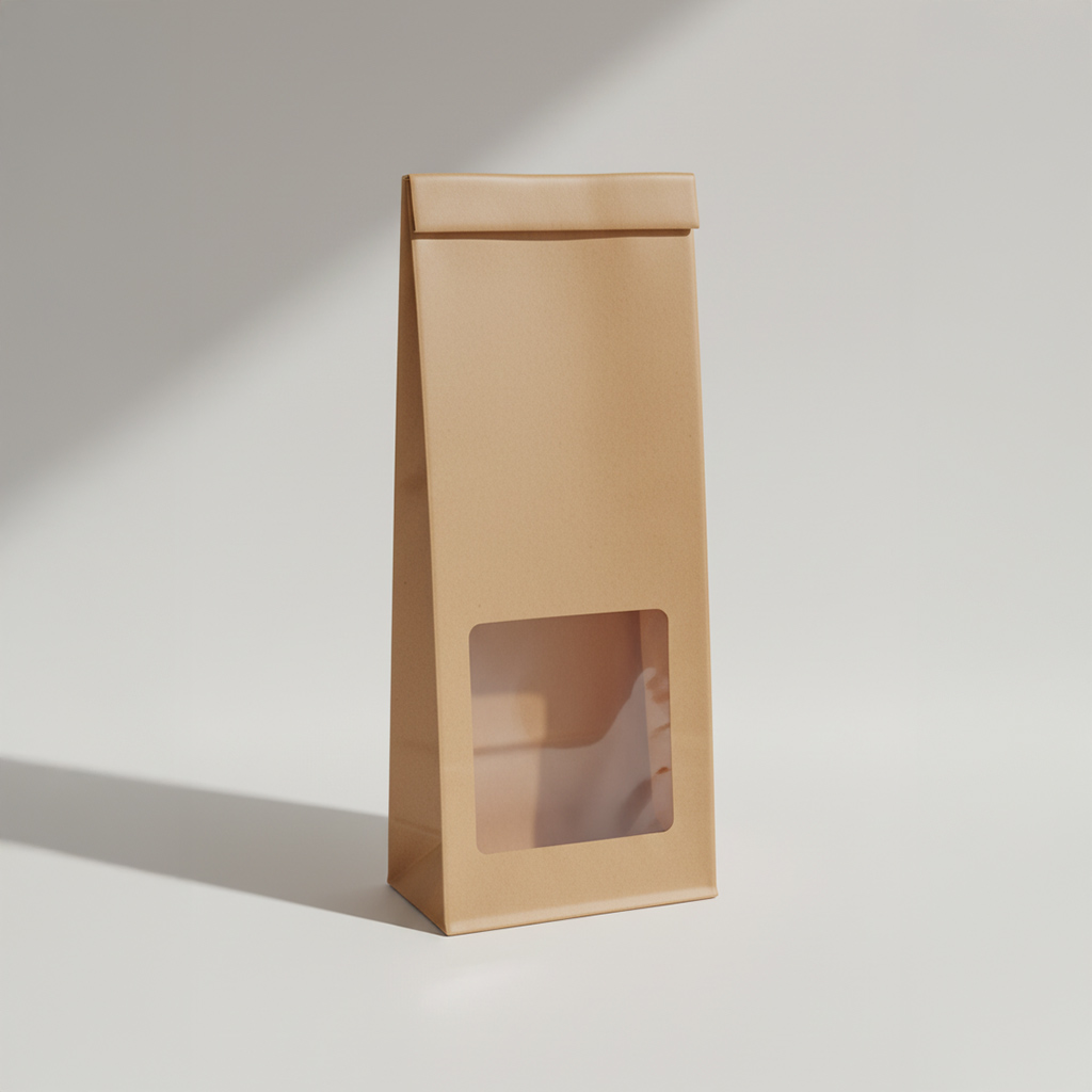 Blockboden Beutel L Braun mit Fenster