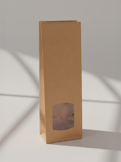 Blockboden Beutel M Braun mit Fenster