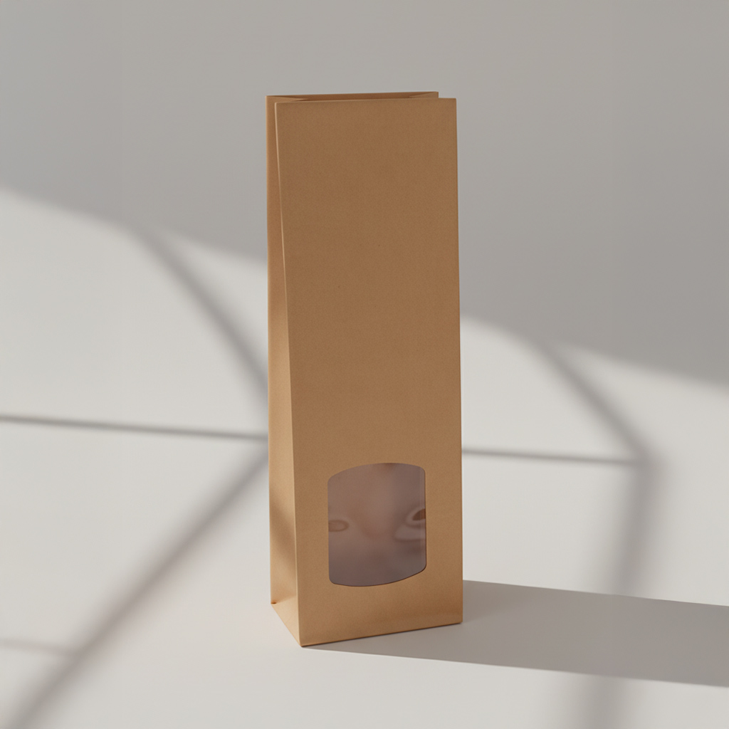 Blockboden Beutel M Braun mit Fenster