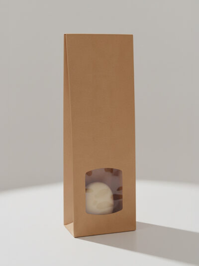 Blockboden Beutel S Braun mit Fenster